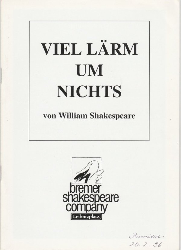 Programmheft Viel Lärm um Nichts Bremer Shakespeare Company 1996