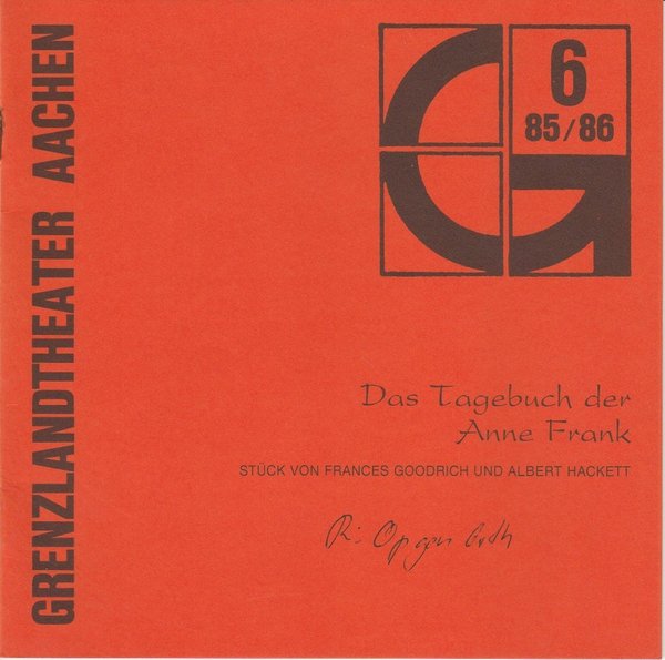 Programmheft Das Tagebuch der Anne Frank Grenzlandtheater Aachen 1986