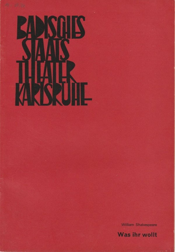 Programmheft  Was ihr Wollt Shakespeare Staatstheater Karlsruhe 1970