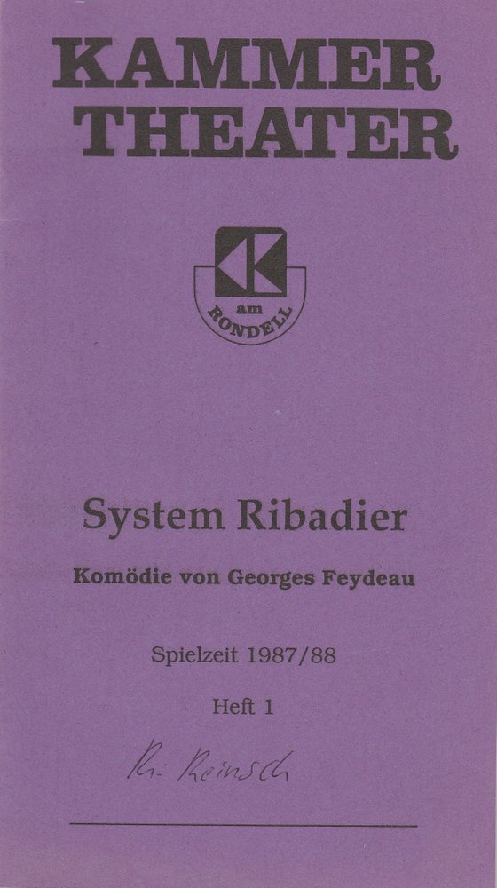 Programmheft System Ribadier Feydeau Kammertheater Karlsruhe 1987