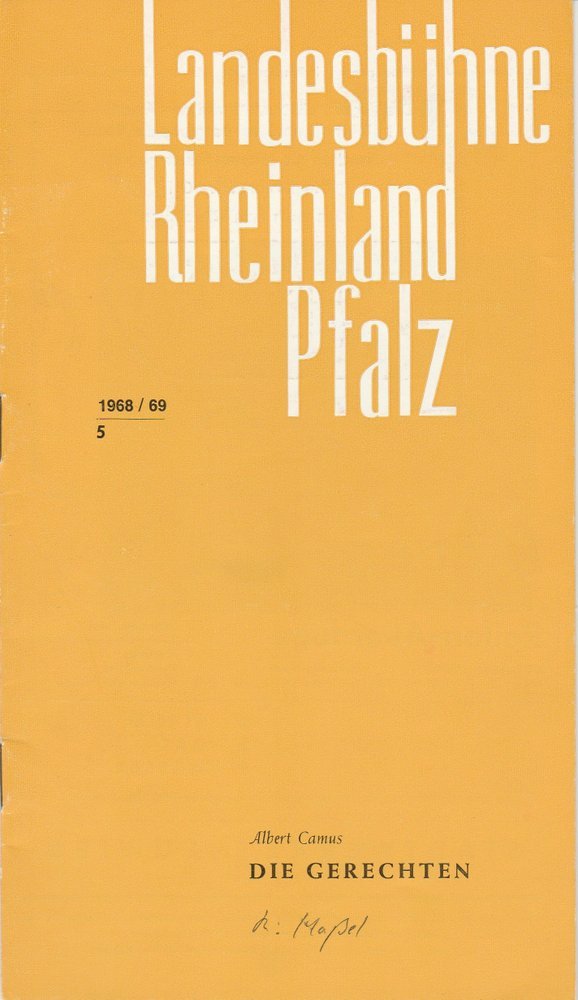 Programmheft DIE GERECHTEN Albert Camus Landesbühne Rheinland Pfalz 1968