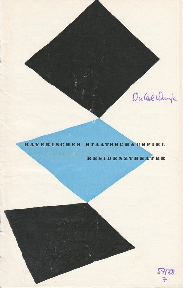 Programmheft ONKEL WANJA von Anton Tschechow Residenztheater 1958