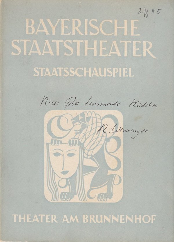 Programmheft Erstaufführung Das träumende Mädchen. Theater am Brunnenhof 1950