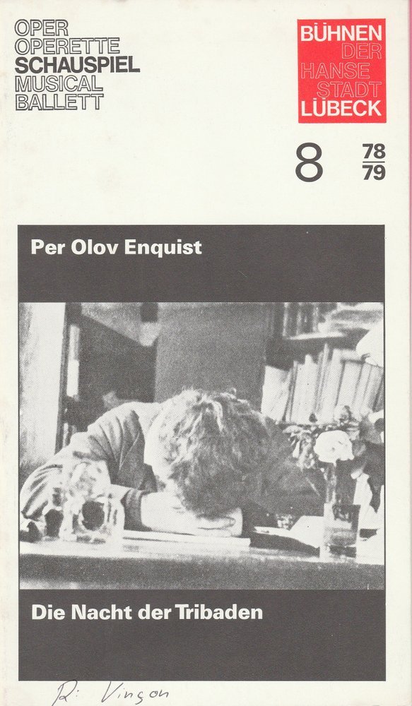 Programmheft Enquist: Die Nacht der Tribaden Kammerspiele Lübeck 1978