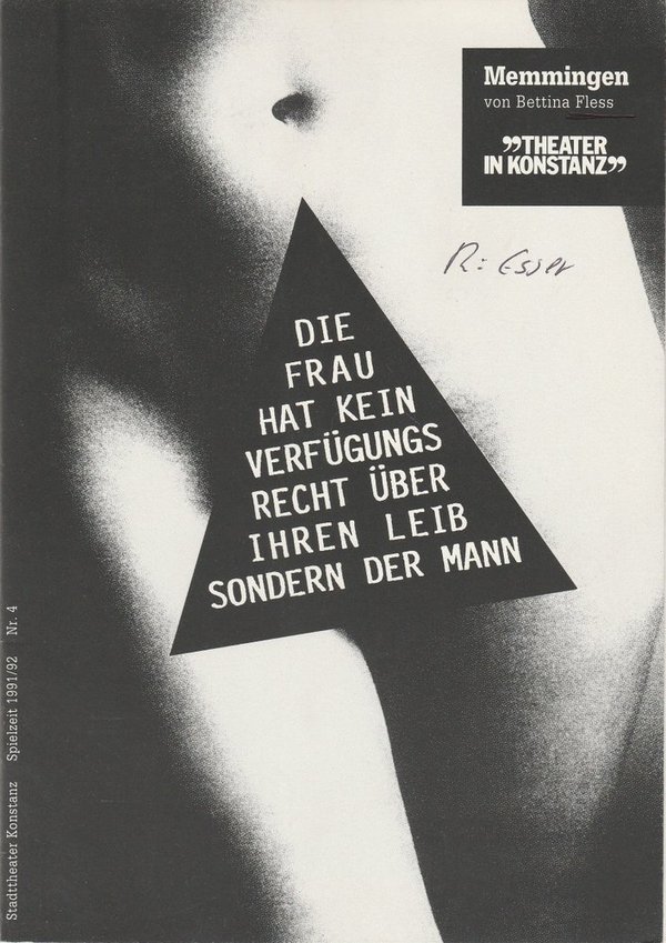 Programmheft MEMMINGEN von Bettina Fless Stadttheater Konstanz 1992