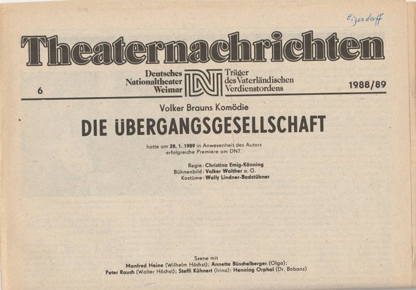 Theaternachrichten Deutsches Nationaltheater Weimar 6 - 1988 / 89