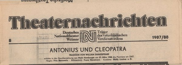 Theaternachrichten Deutsches Nationaltheater Weimar 8 - 1987 / 88
