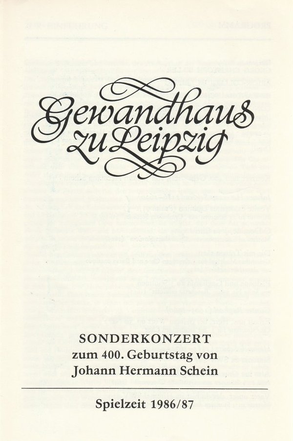 Programmheft SONDERKONZERT zum 400. Geburtstag von Johann Hermann Schein 1986