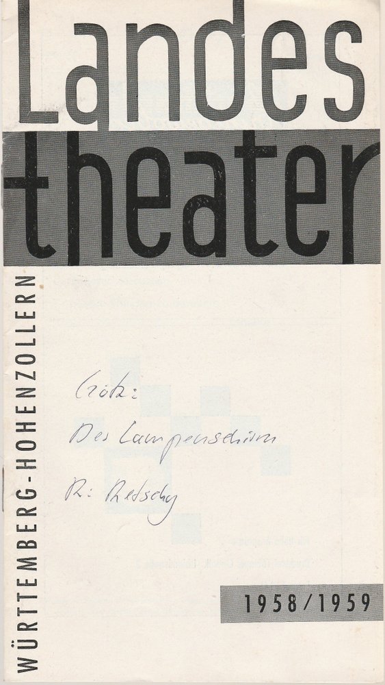 Programmheft DER LAMPENSCHIRM. Kein Stück von Curt Goetz Tübingen 1959