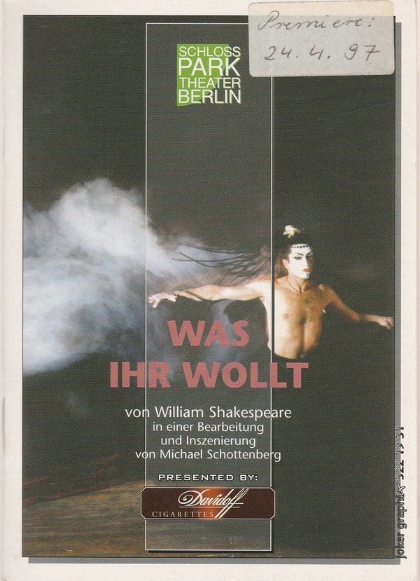 Programmheft William Shakespeare WAS IHR WOLLT Schloßpark-Theater Berlin 1997