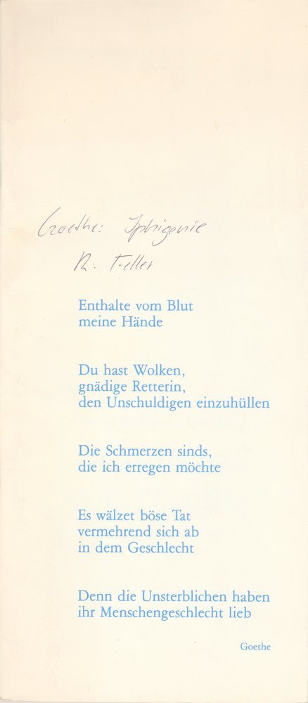 Programmheft Goethe: IPHIGENIE AUF TAURIS Theater der Veröffentlichung 1984