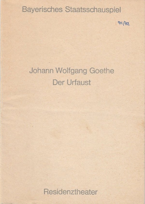 Programmheft Johann Wolfgang Goethe DER URFAUST Residenztheater 1972
