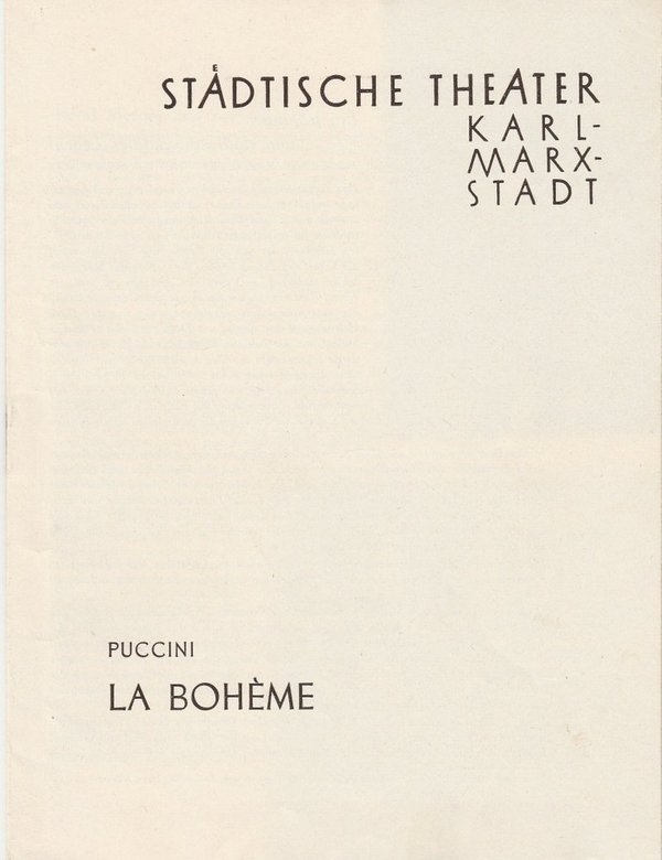 Programmheft Giacomo Puccini LA BOHEME Städtische Theater Karl-Marx-Stadt 1958