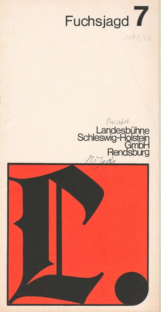 Programmheft FUCHSJAGD von Agatha Christie Landesbühne Schleswig-Holstein 1973