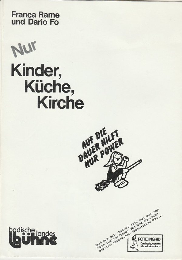 Programmheft Nur Kinder, Küche, Kirche Franca Rame und Dario Fo Bruchsal 1985