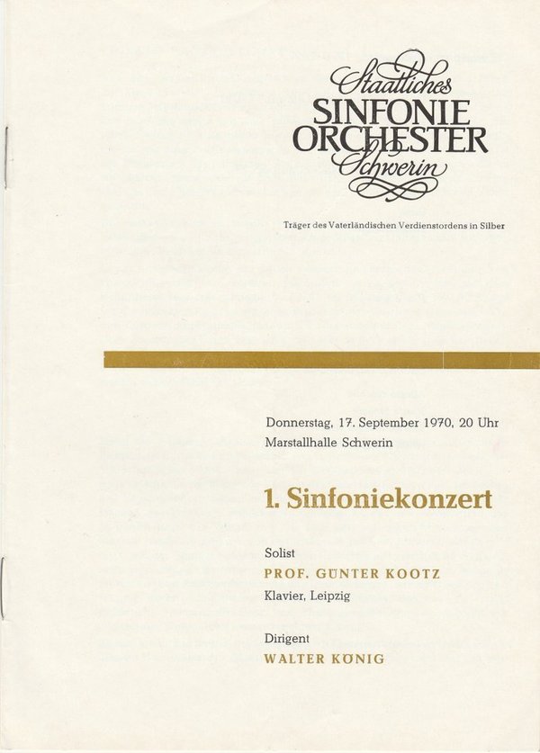 Programmheft 1. Sinfoniekonzert 17. September 1970 Marstallhalle Schwerin
