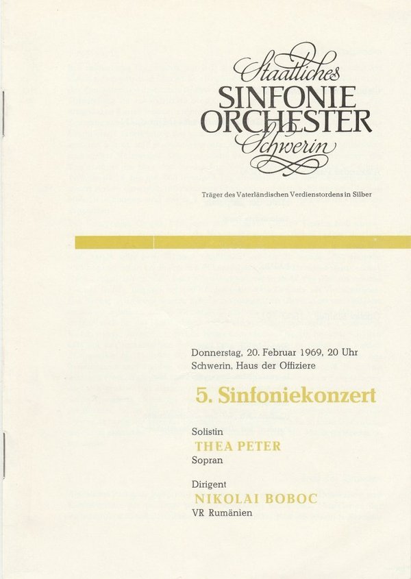 Programmheft 5. Sinfoniekonzert 20. Februar 1969 Schwerin Haus der Offiziere
