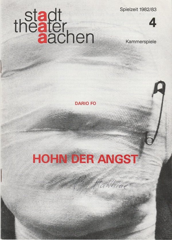 Programmheft Dario Fo: HOHN DER ANGST Stadttheater Aachen 1982