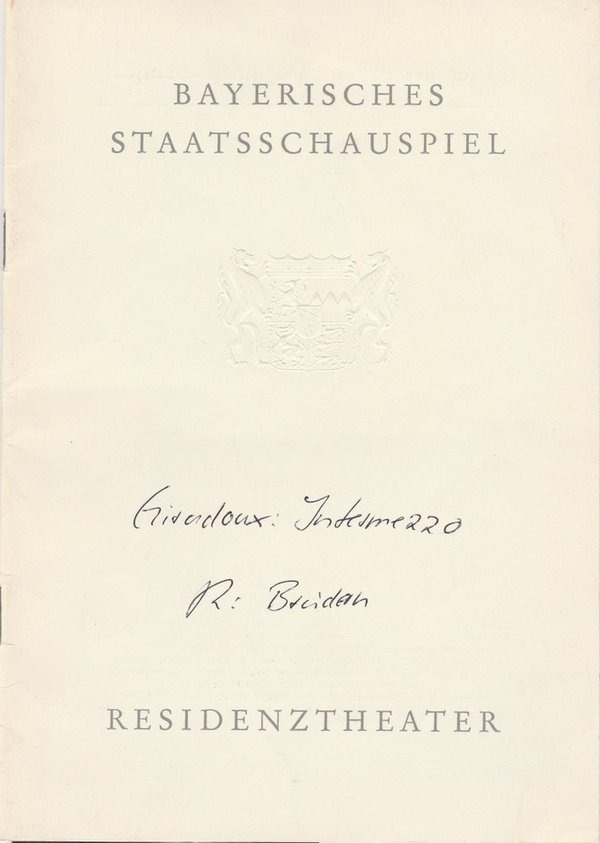 Programmheft Jean Giraudoux INTERMEZZO Residenztheater 1961