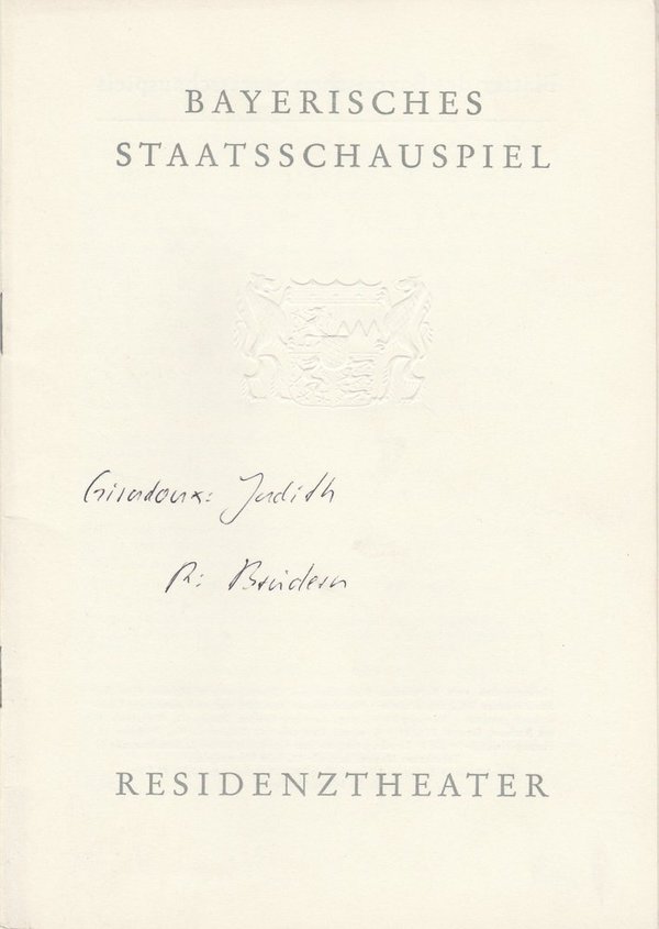 Programmheft Jean Giraudoux JUDITH Residenztheater 1962