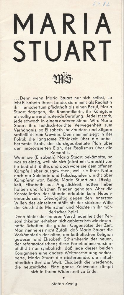 Programmheft Friedrich Schiller MARIA STUART Staatstheater Dresden 1980