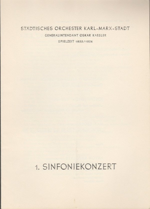 Programmheft 1. Sinfoniekonzert Städtisches Orchester Karl-Marx-Stadt 1955