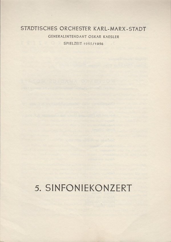 Programmheft 5. Sinfoniekonzert Städtisches Orchester Karl-Marx-Stadt 1956