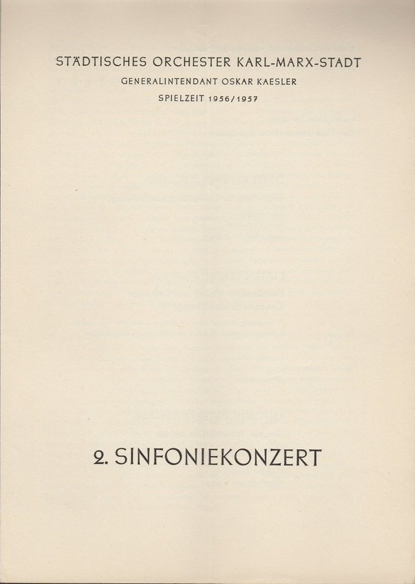 Programmheft 2. Sinfoniekonzert Städtisches Orchester Karl-Marx-Stadt 1956