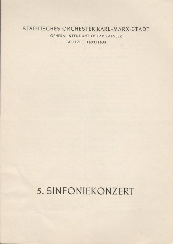 Programmheft 5. Sinfoniekonzert Städtisches Orchester Karl-Marx-Stadt 1954