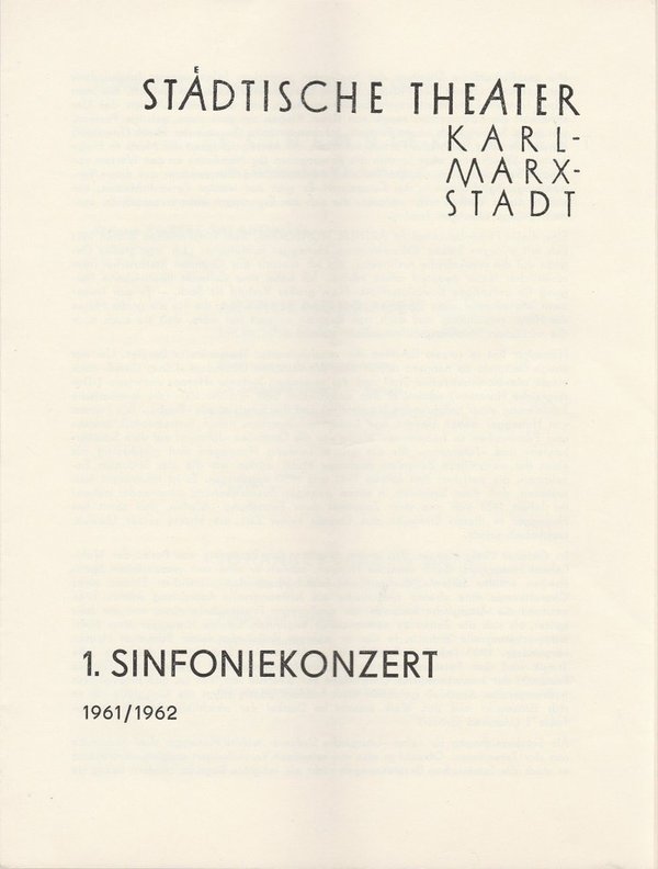 Programmheft 1. Sinfoniekonzert Städtische Theater Karl-Marx-Stadt 1961