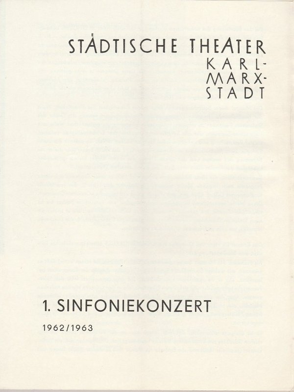 Programmheft 1. Sinfoniekonzert Städtische Theater Karl-Marx-Stadt 1962