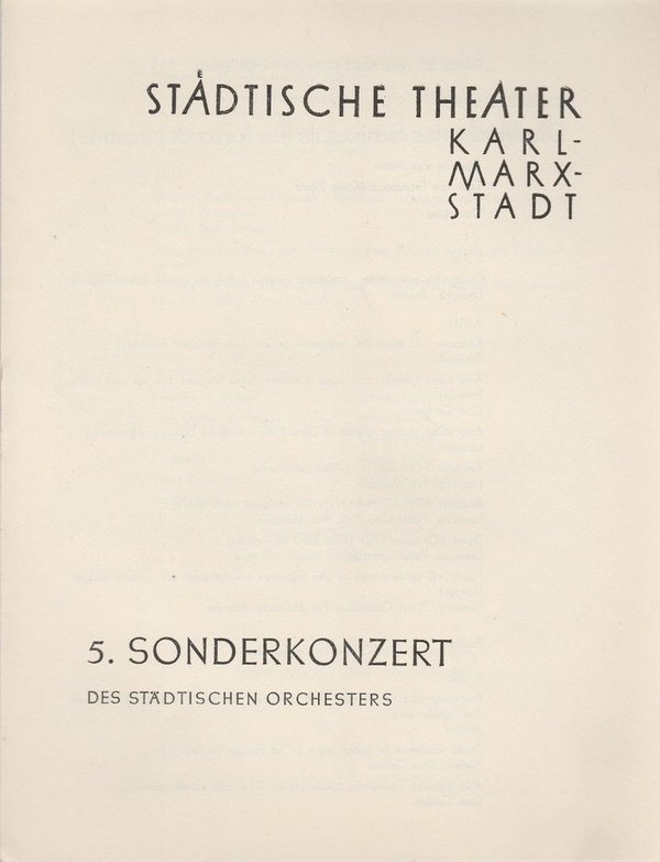 Programmheft 5. Sonderkonzert Städtische Theater Karl-Marx-Stadt 1960