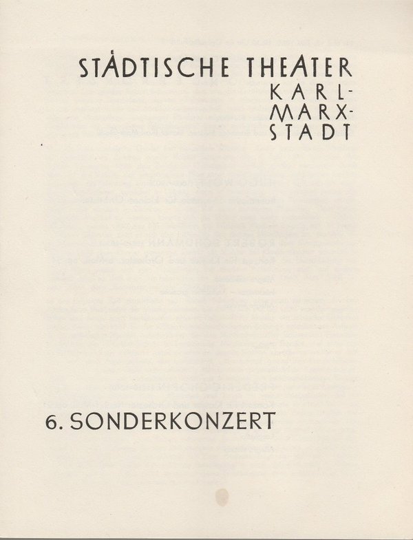 Programmheft 6. Sonderkonzert Städtische Theater Karl-Marx-Stadt 1960