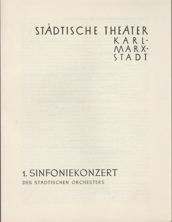 Programmheft 1. Sinfoniekonzert Städtische Theater Karl-Marx-Stadt 1958