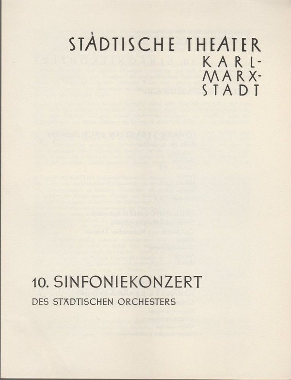 Programmheft 10. Sinfoniekonzert Städtische Theater Karl-Marx-Stadt 1958