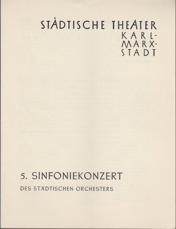 Programmheft 5. Sinfoniekonzert Städtische Theater Karl-Marx-Stadt 1958