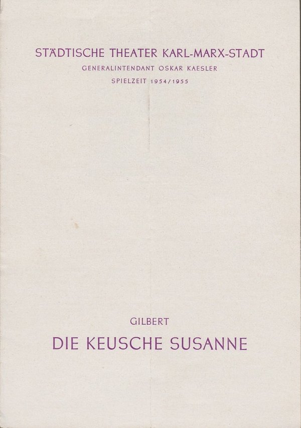Programmheft JeanGilbert DIE KEUSCHE SUSANNE Theater Karl-Marx-Stadt 1955