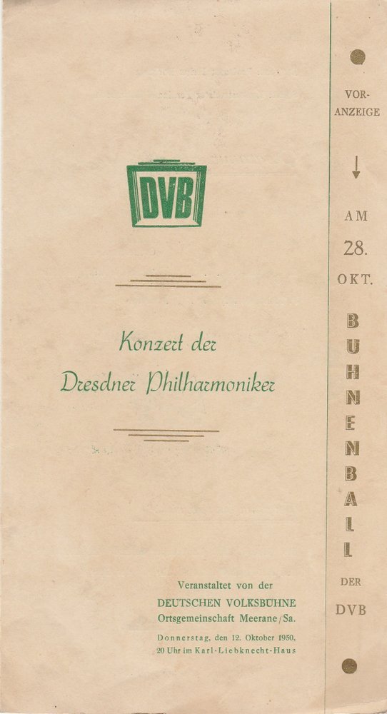 Programmheft KONZERT DER DRESDNER PHILHARMONIKER Karl-Liebknecht-Haus 1950