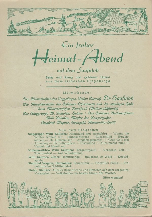 Theaterzettel EIN FROHER HEIMAT-ABEND MIT DEM SAAFNLOB Erzgebirge 1952