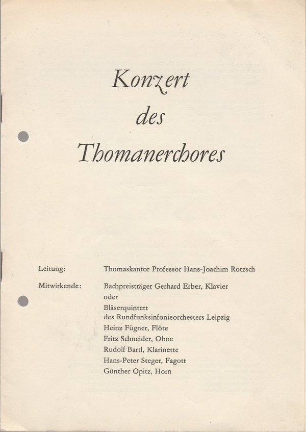 Programmheft  KONZERT DES THOMANERCHORES 1976
