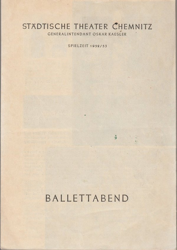Programmheft BALLETTABEND Städtische Theater Chemnitz 1953
