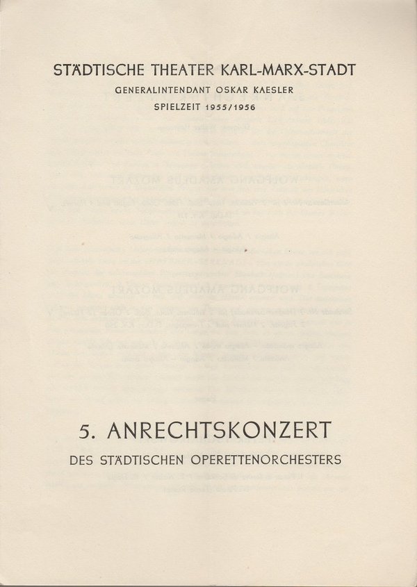 Programmheft 5. ANRECHTSKONZERT des städt. Orchesters Karl-Marx-Stadt 1956