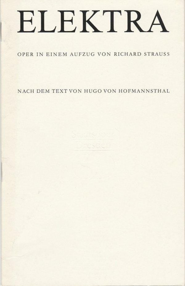 Programmheft Richard Strauss: ELEKTRA Staatsoper Dresden 1986 1988