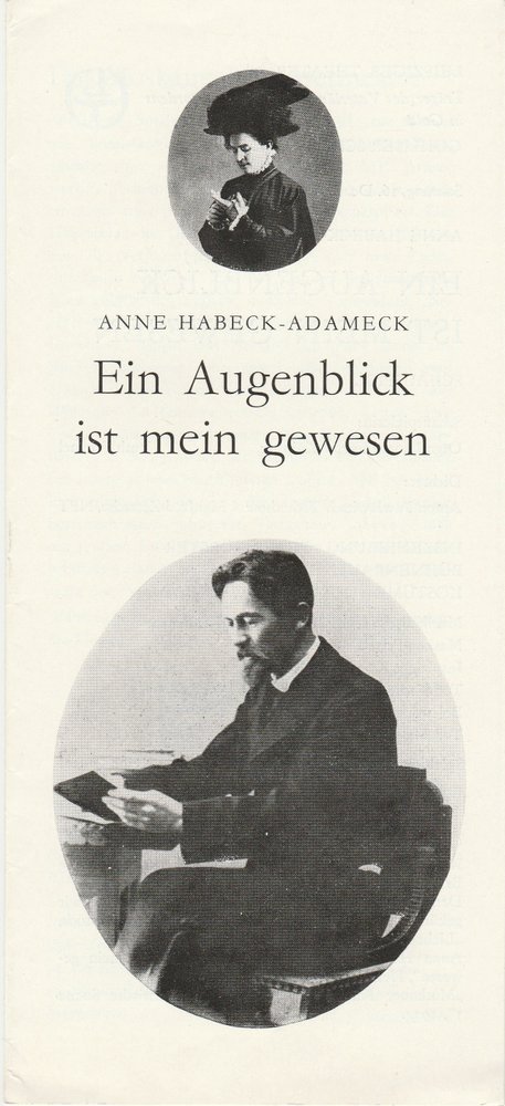 Programmheft Anne Habeck-Adameck: EIN AUGENBLICK IST MEIN GEWESEN Leipzig 1979