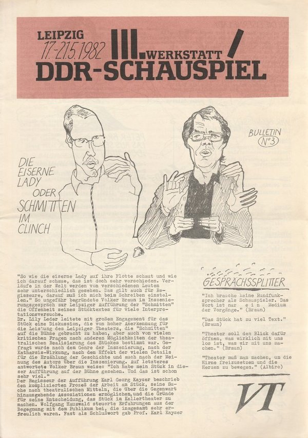 III. Werkstatt DDR-Schauspiel Leipzig 17-21.5.1982 Bulletin No 3
