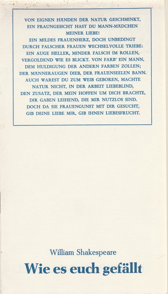 Programmheft William Shakespeare WIE ES EUCH GEFÄLLT Bühnen Bielefeld 1975