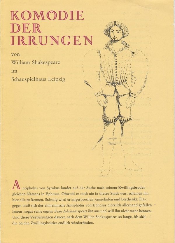 Programmheft William Shakespeare DIE KOMÖDIE DER IRRUNGEN Leipziger Theater 1973