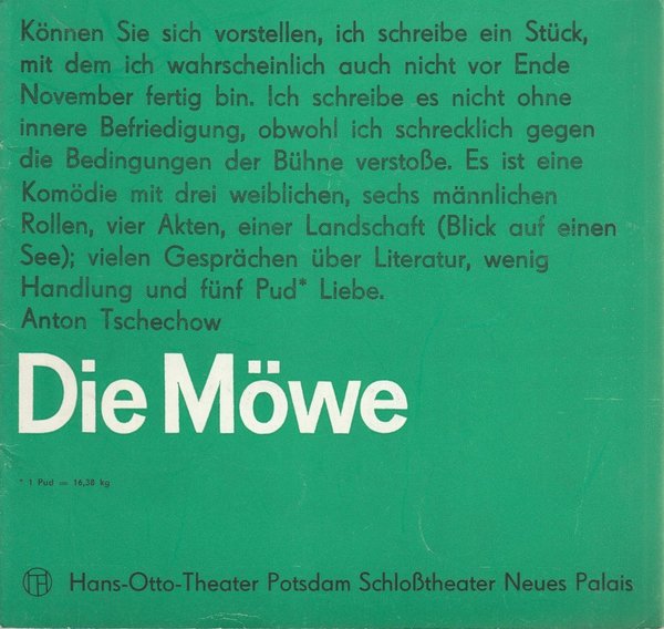 Programmheft Anton Tschechow DIE MÖWE Hans-Otto-Theater Potsdam 1973