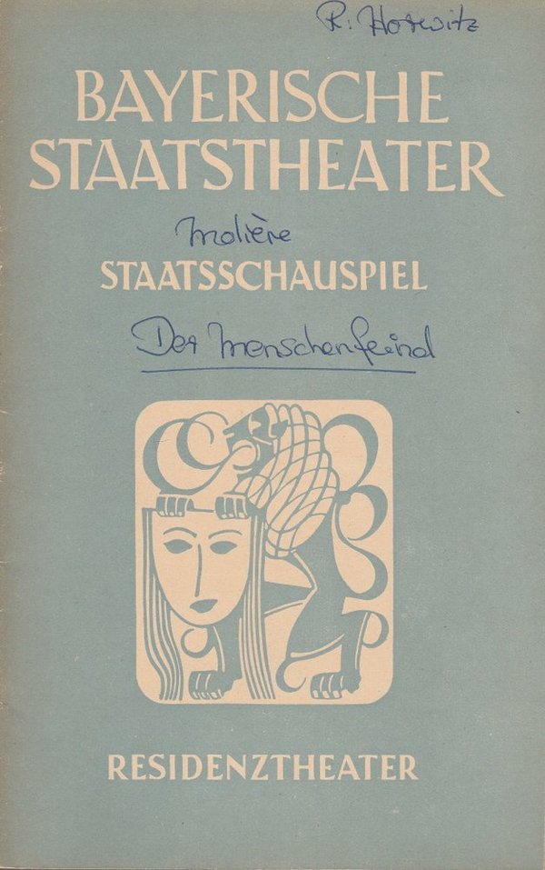 Programmheft Moliere DER MISANTHROP Bayerisches Staatsschauspiel 1952
