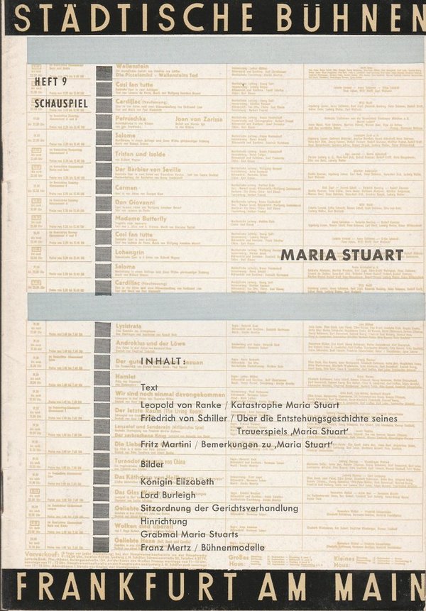 Programmheft Friedrich Schiller MARIA STUART  Bühnen Frankfurt Main 1959